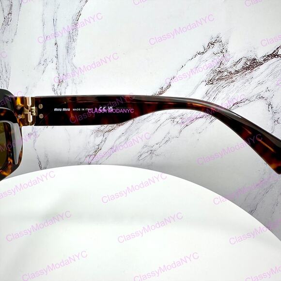 New MIU MIU Sunglasses Brown Tortoise Acetate Gold Metal Logo Italy Authentic
